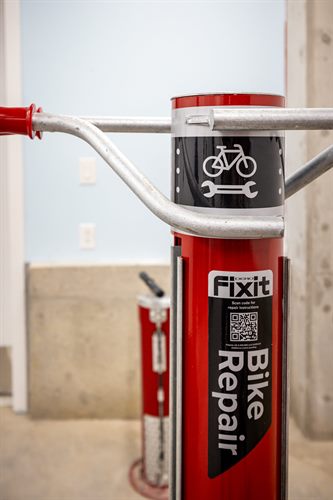 Bicycle repair fix-it station in the Bicycle Storage Room